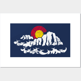 Colorado Flag Mountains In The Clouds Posters and Art